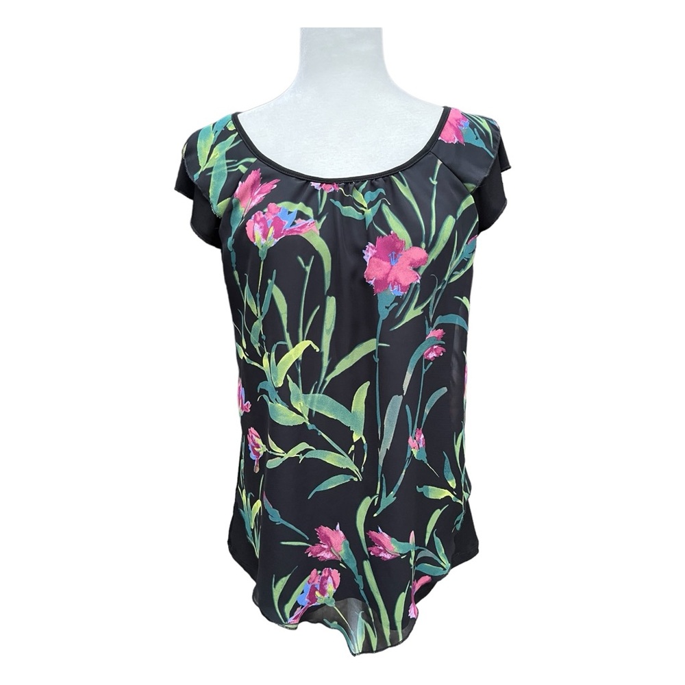 Elle women’s top SZ M black floral sleeveless